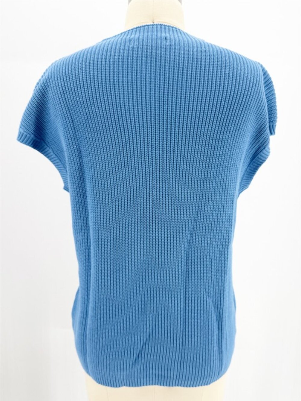 KIRUNDO Blue Knit Cap Sleeve Pocket Sweater Top M - Picture 3 of 8